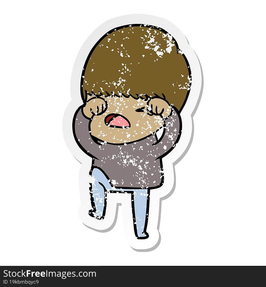 distressed sticker of a cartoon stressed man