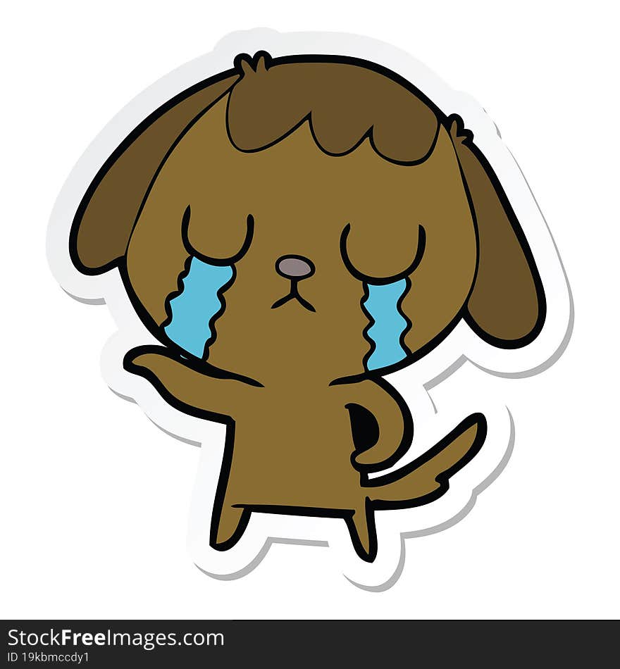 sticker of a cute cartoon dog crying