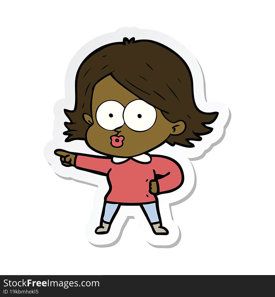 sticker of a cartoon girl pouting