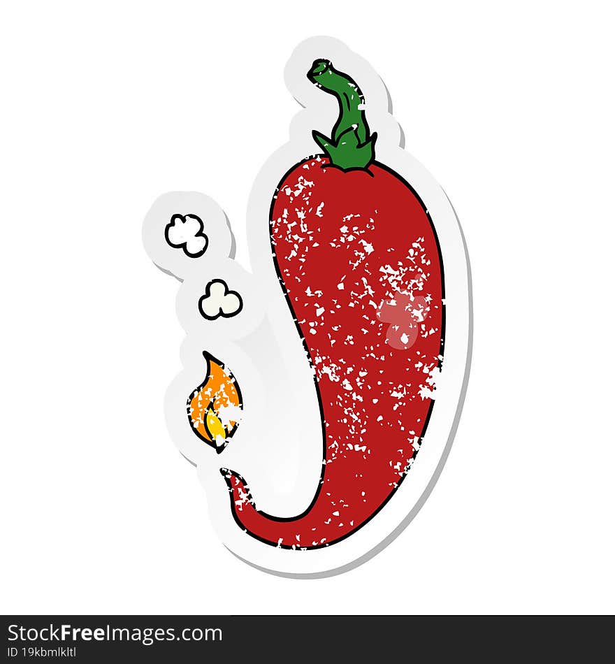 distressed sticker of a cartoon chili pepper