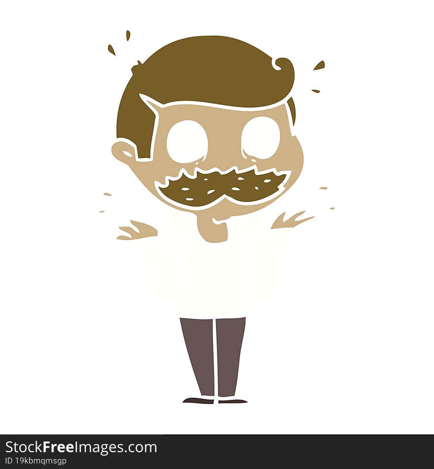 flat color style cartoon man with mustache shocked