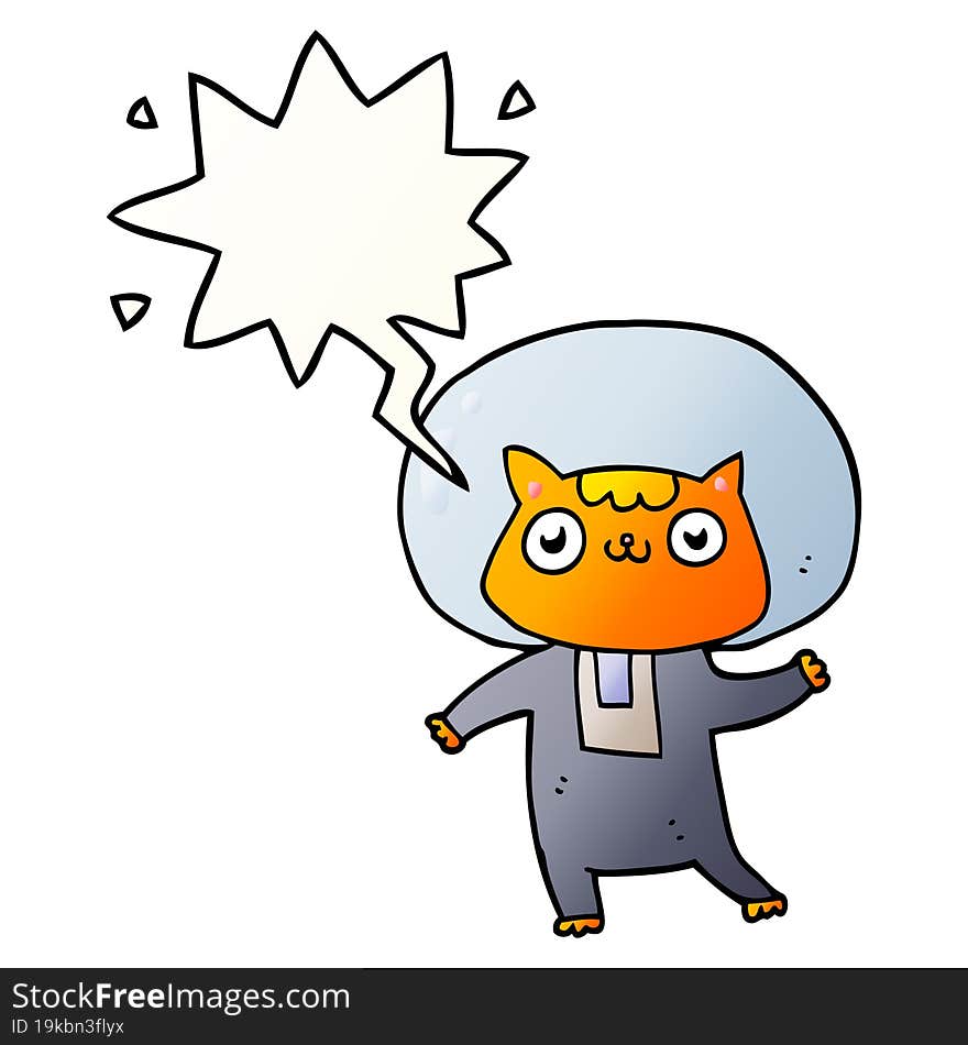 cartoon space cat and speech bubble in smooth gradient style