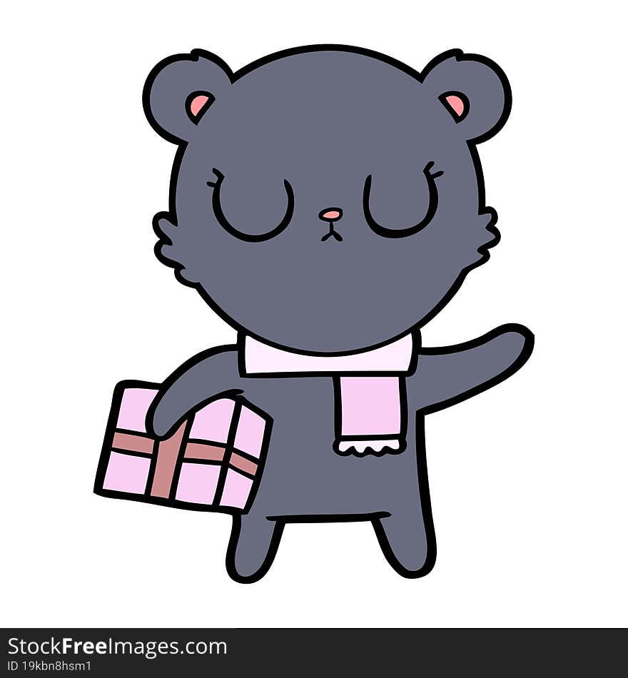 bear cartoon chraracter with present. bear cartoon chraracter with present