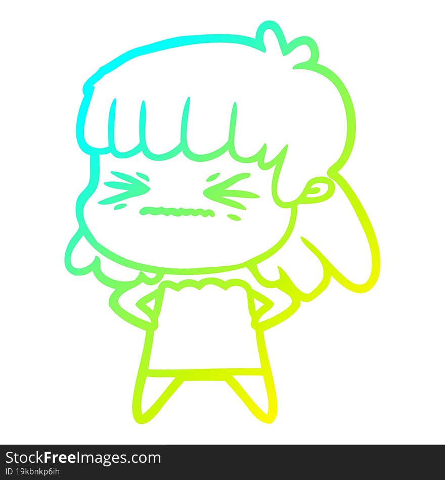 cold gradient line drawing cartoon angry girl