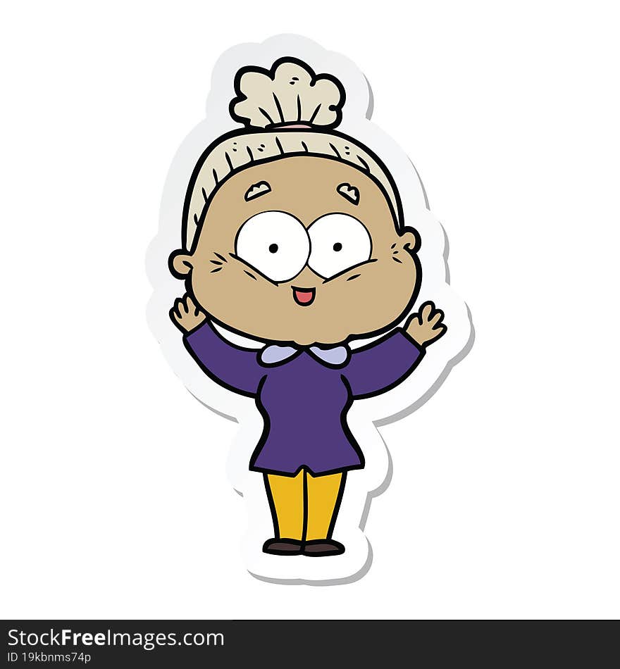 sticker of a cartoon happy old woman