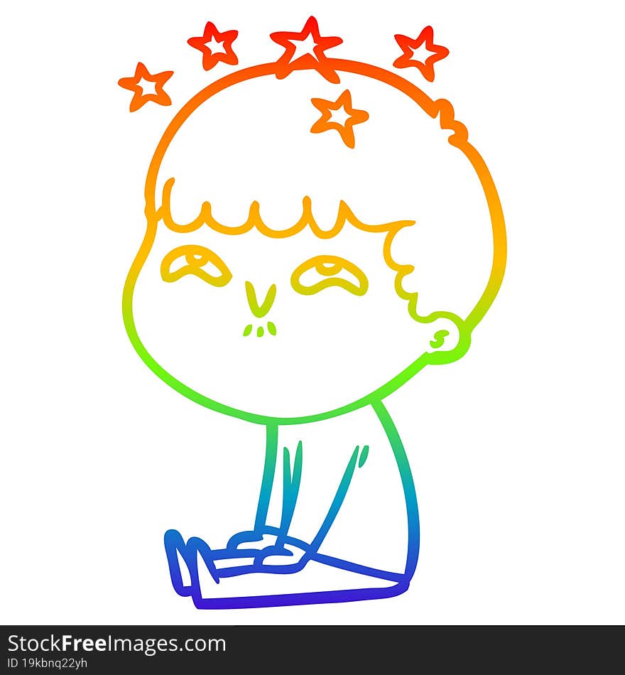 Rainbow Gradient Line Drawing Cartoon Amazed Boy