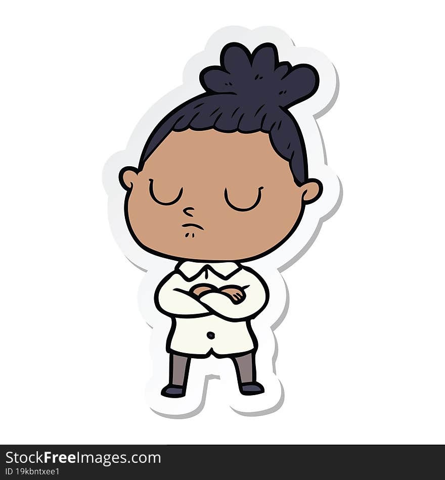 Sticker Of A Cartoon Calm Woman