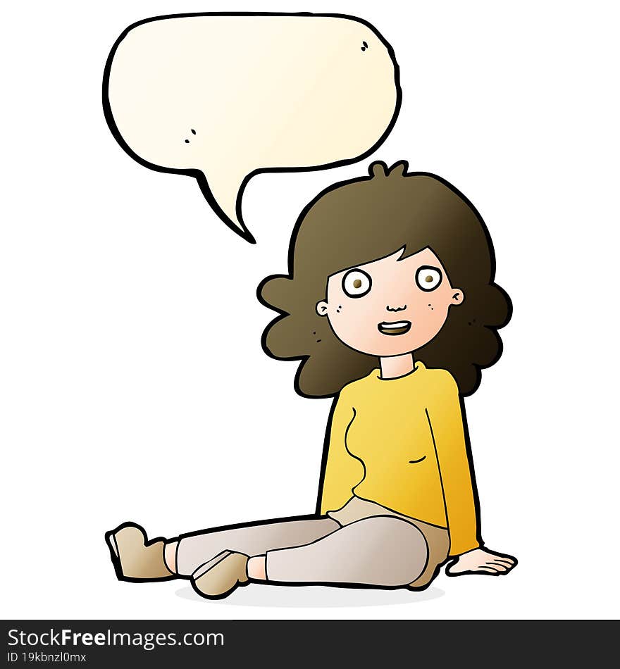 cartoon happy woman with speech bubble