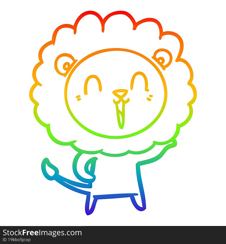 rainbow gradient line drawing of a laughing lion cartoon