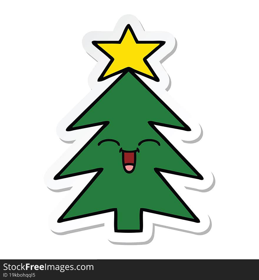 Sticker Of A Cute Cartoon Christmas Tree