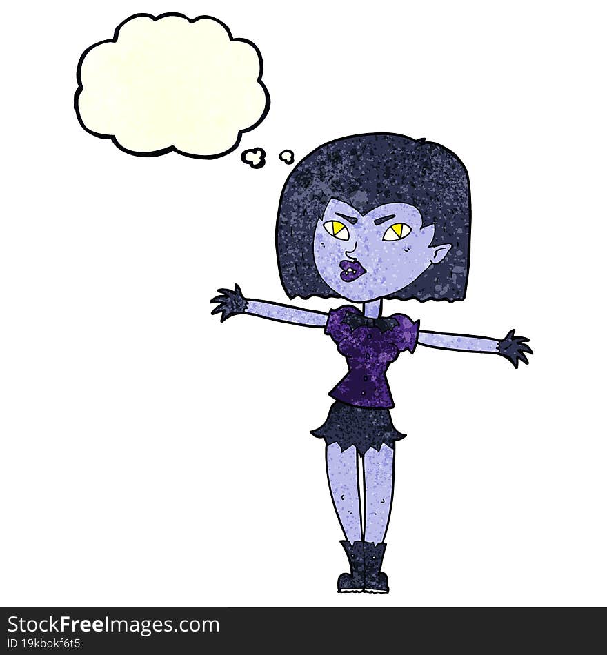 cartoon vampire girl with thought bubble