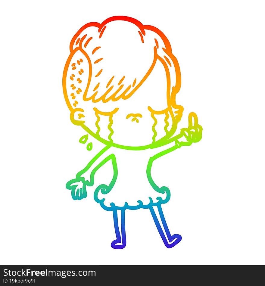 rainbow gradient line drawing of a cartoon crying girl