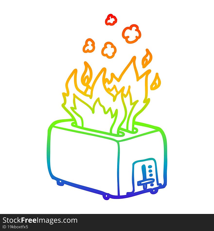 rainbow gradient line drawing cartoon burning toaster