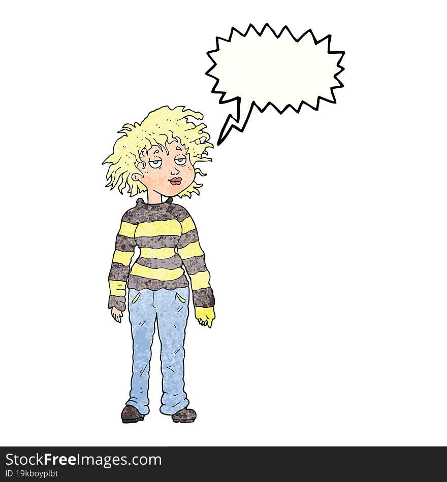 speech bubble textured cartoon chilled out girl