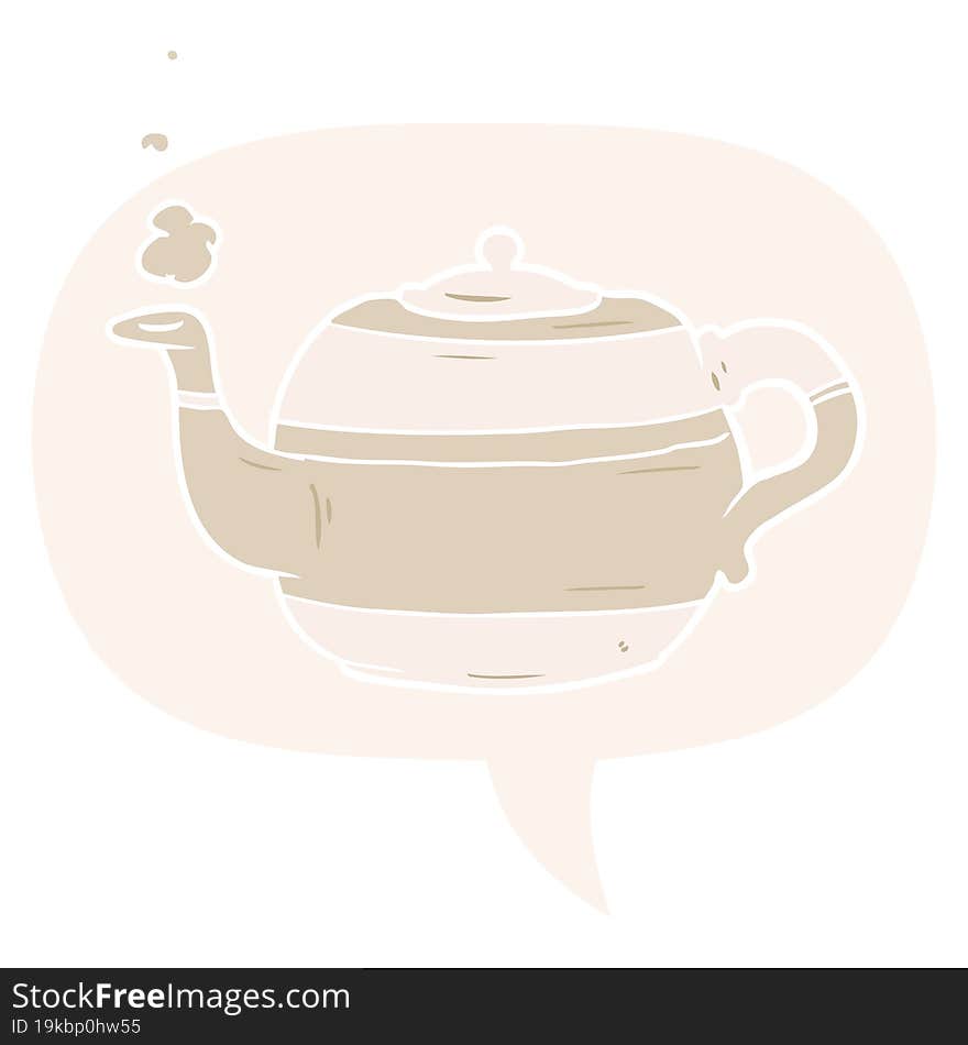 cartoon tea pot and speech bubble in retro style