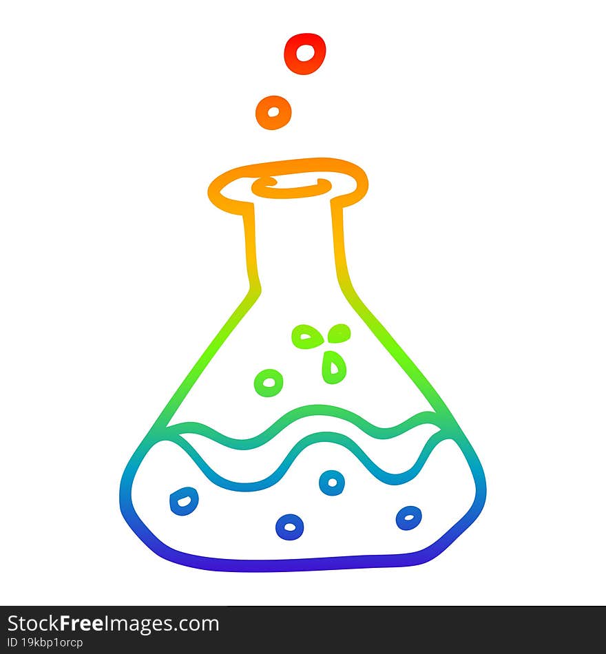 rainbow gradient line drawing of a cartoon chemical bottles