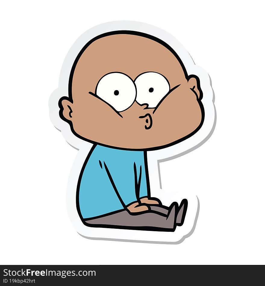 Sticker Of A Cartoon Bald Man Staring