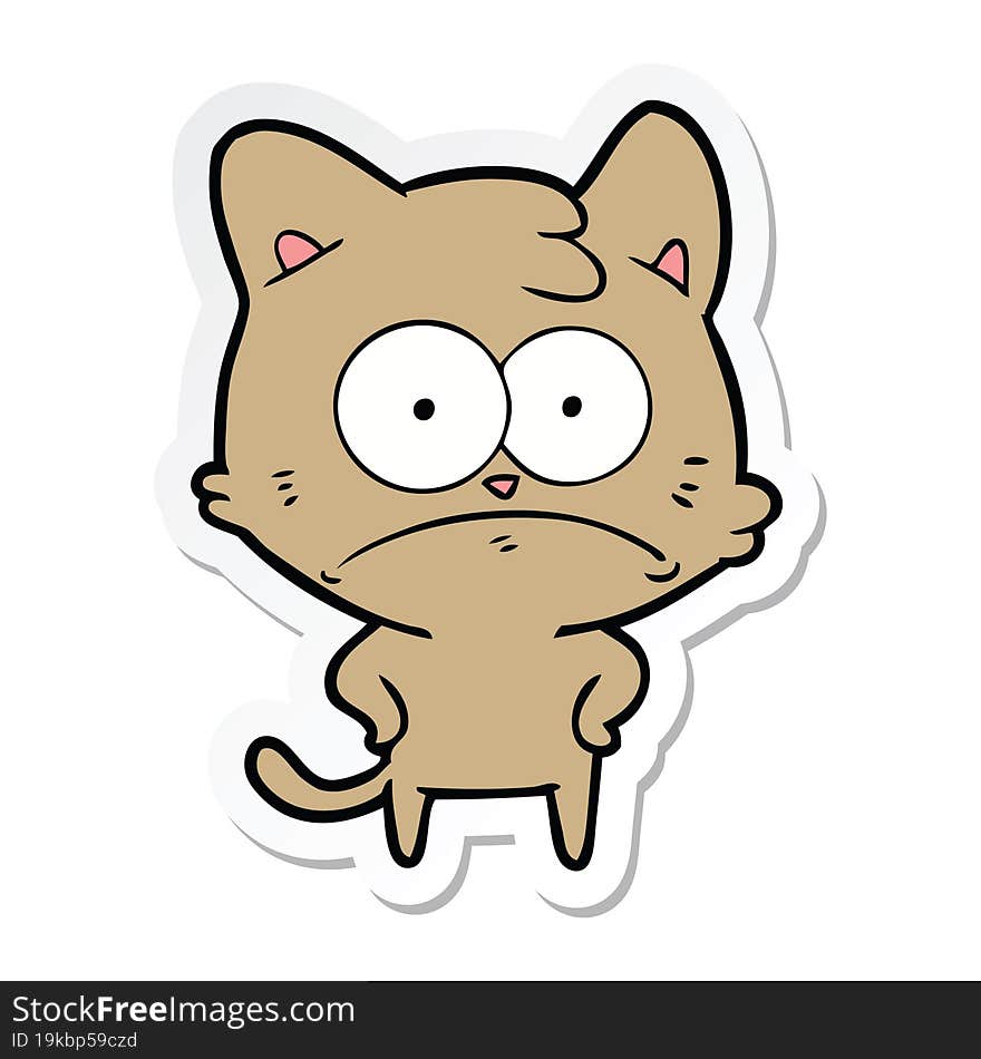 sticker of a cartoon nervous cat