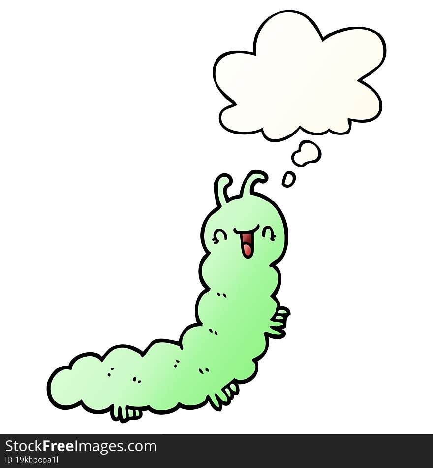 cartoon caterpillar and thought bubble in smooth gradient style