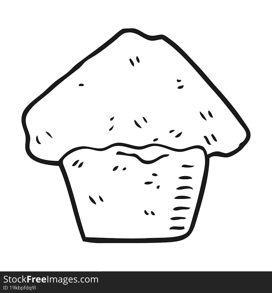 freehand drawn black and white cartoon strawberry muffin