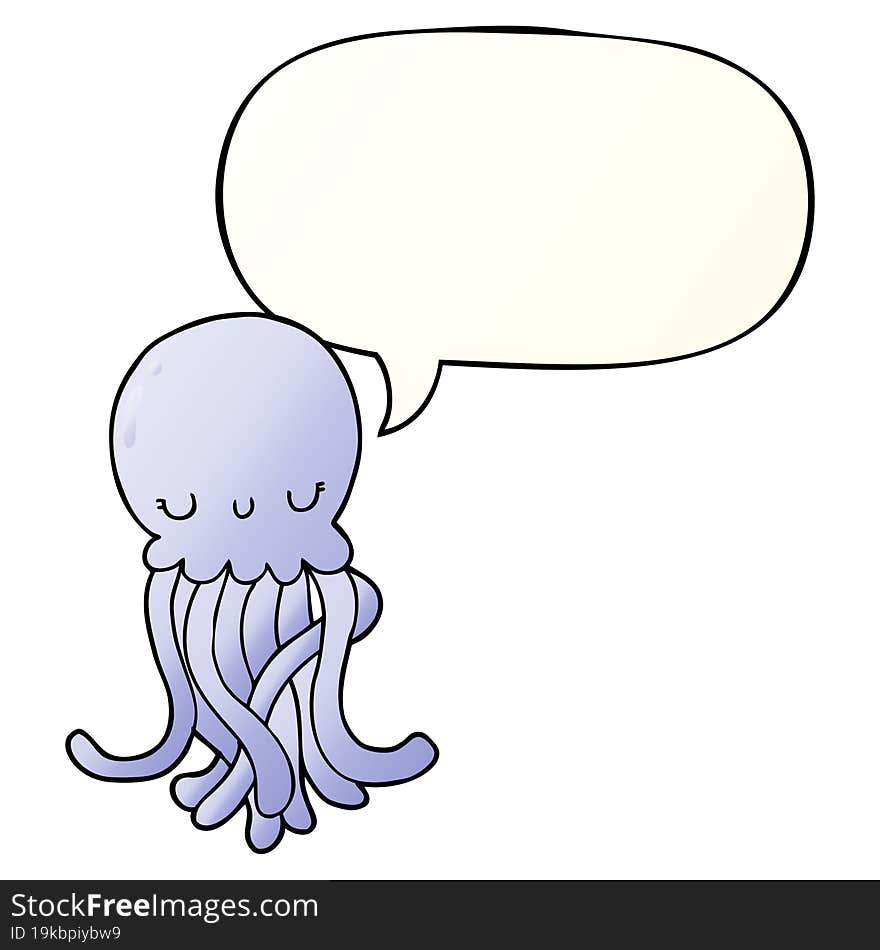 cute cartoon jellyfish and speech bubble in smooth gradient style