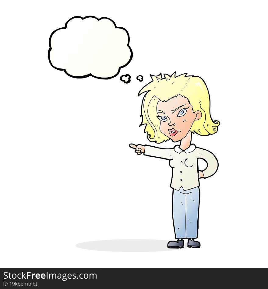 Cartoon Woman Pointing With Thought Bubble