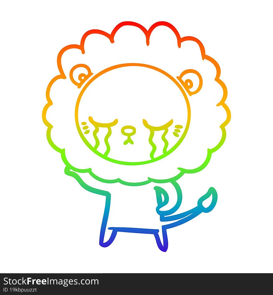 rainbow gradient line drawing crying cartoon lion