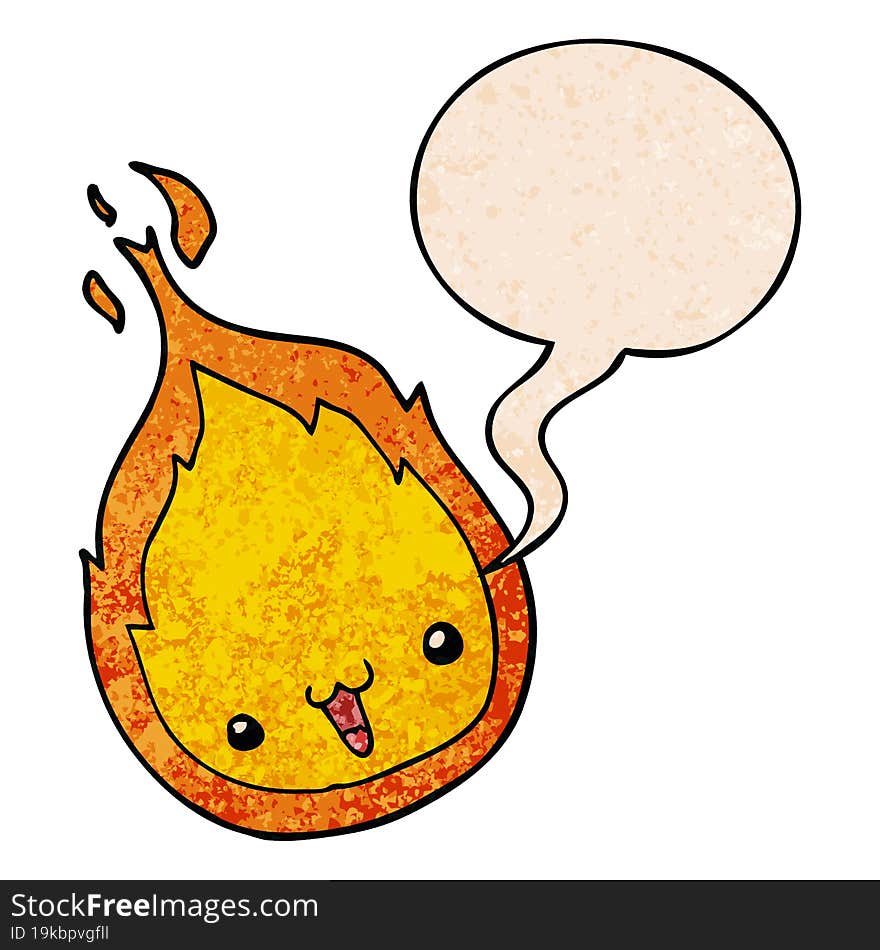 Cute Cartoon Flame And Speech Bubble In Retro Texture Style