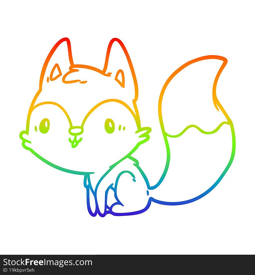 Rainbow Gradient Line Drawing Cute Fox