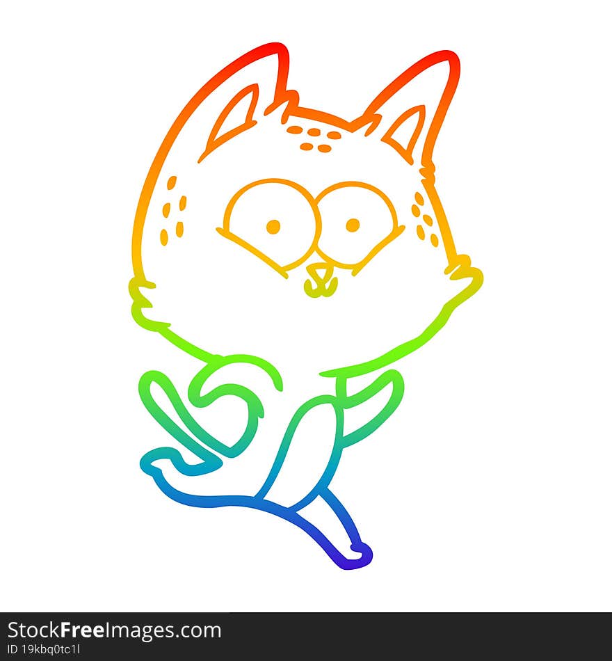 rainbow gradient line drawing cartoon cat running