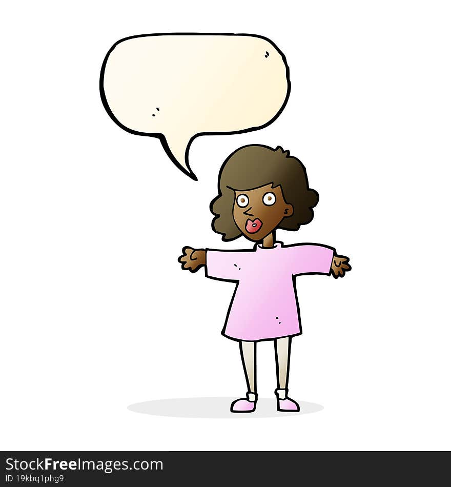 cartoon nervous woman with speech bubble