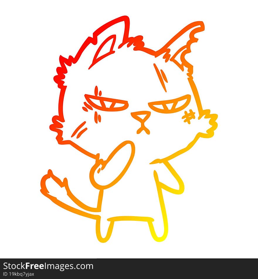 warm gradient line drawing tough cartoon cat