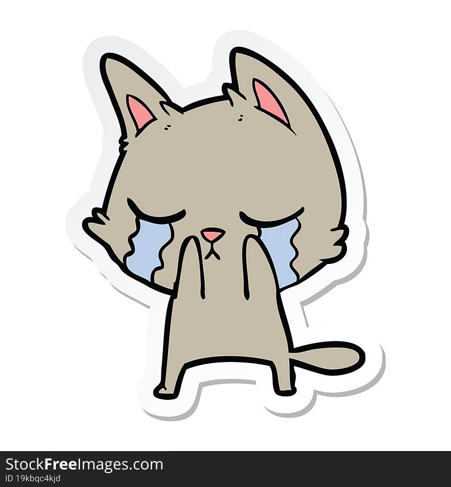 Sticker Of A Crying Cartoon Cat