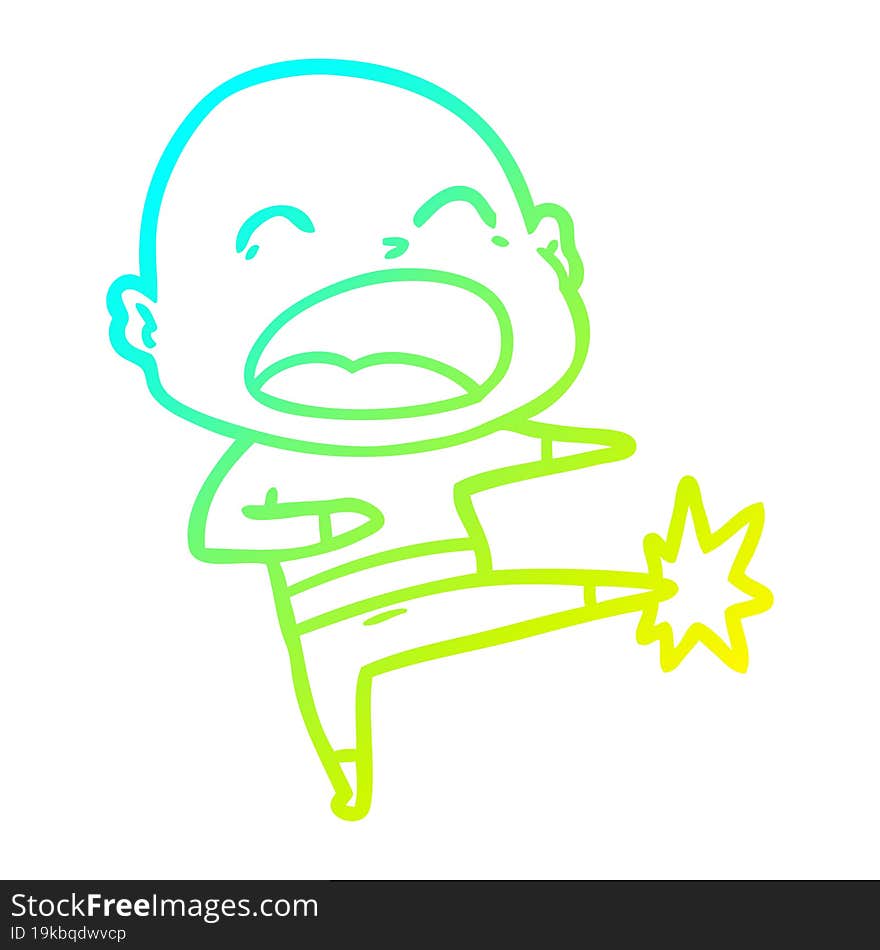 cold gradient line drawing of a cartoon bald man kicking