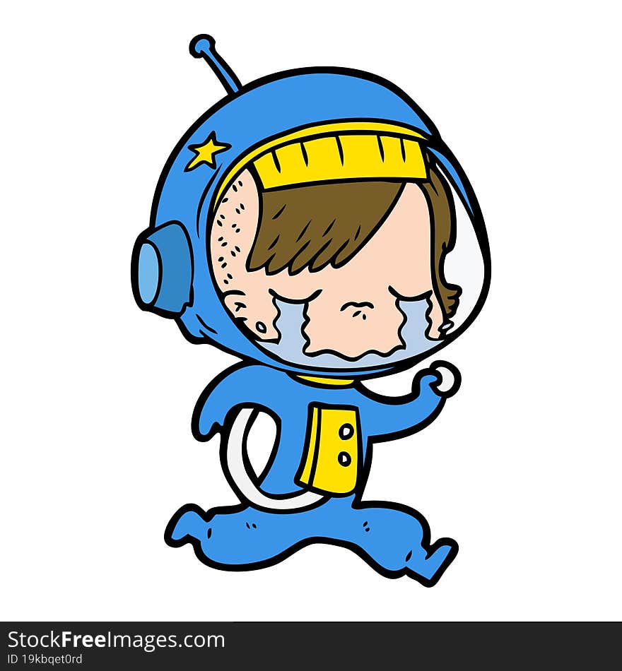 cartoon crying astronaut girl running. cartoon crying astronaut girl running