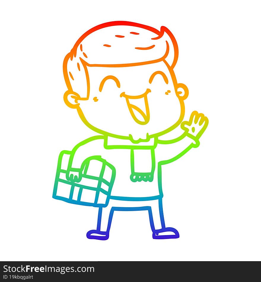 rainbow gradient line drawing of a cartoon happy man