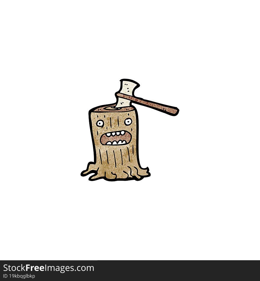 cartoon axe in tree stump