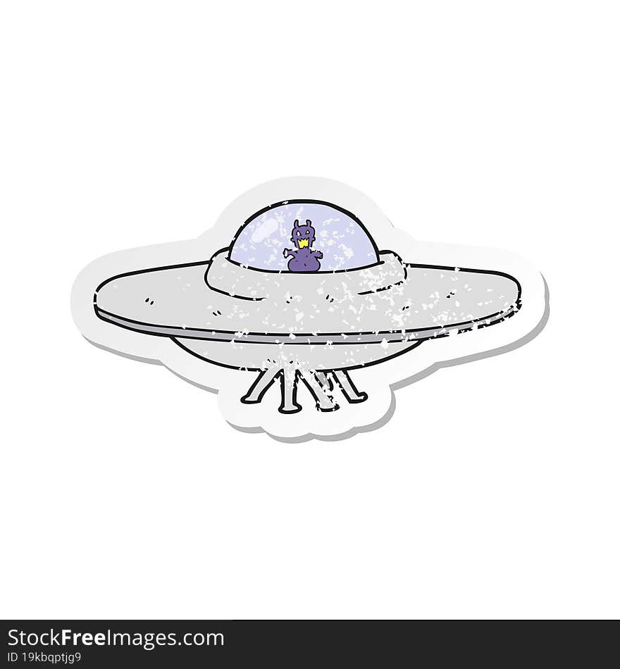 retro distressed sticker of a cartoon UFO