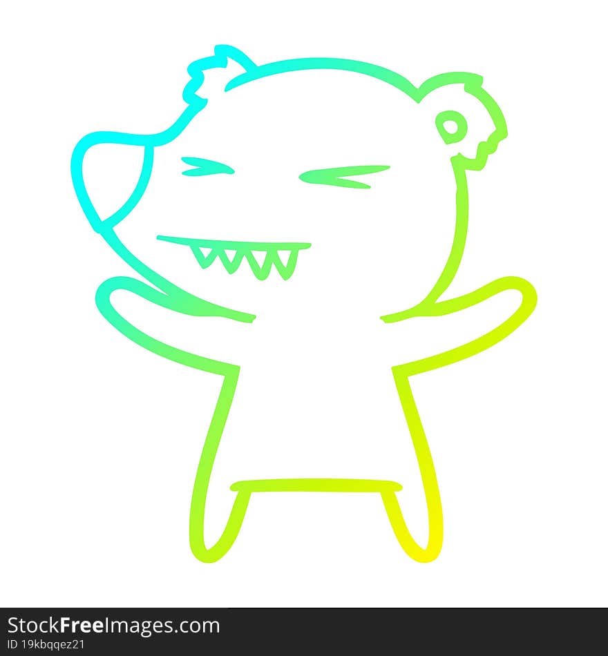 Cold Gradient Line Drawing Angry Polar Bear Cartoon