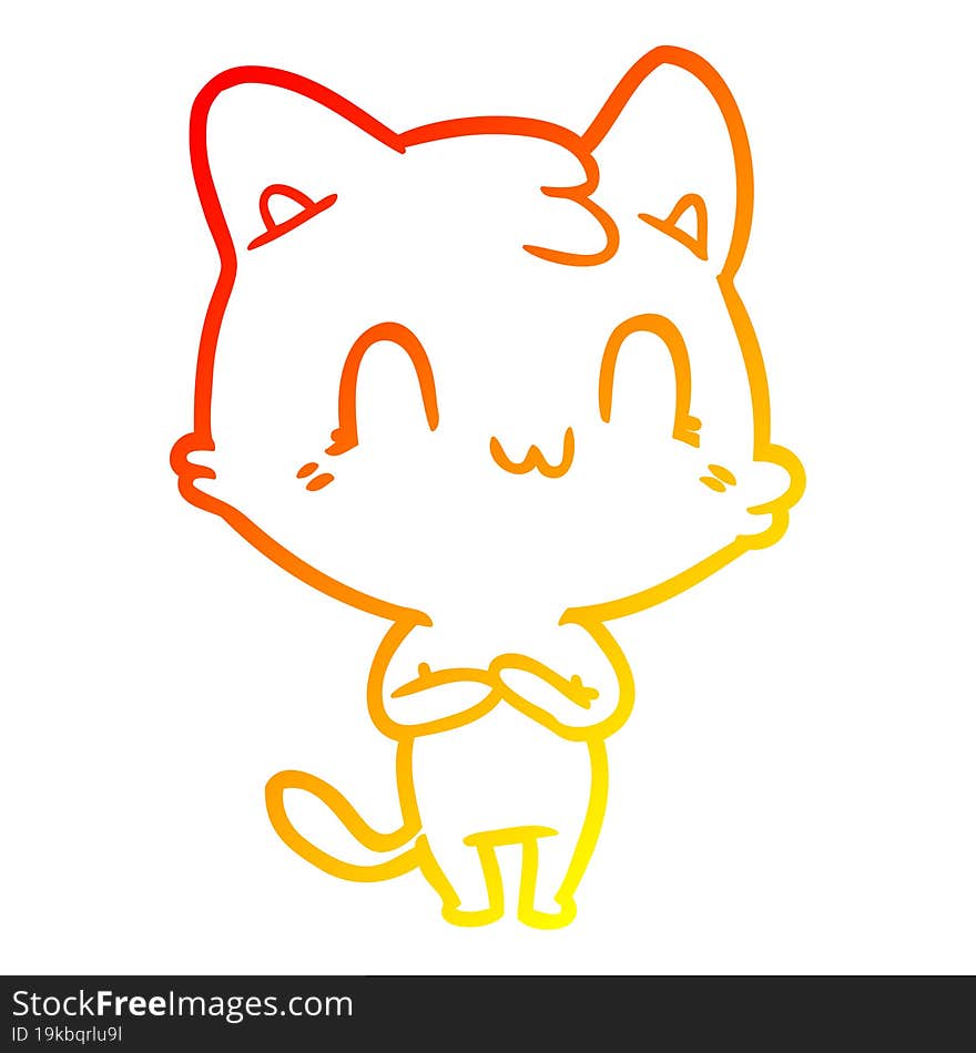 warm gradient line drawing of a cartoon happy cat