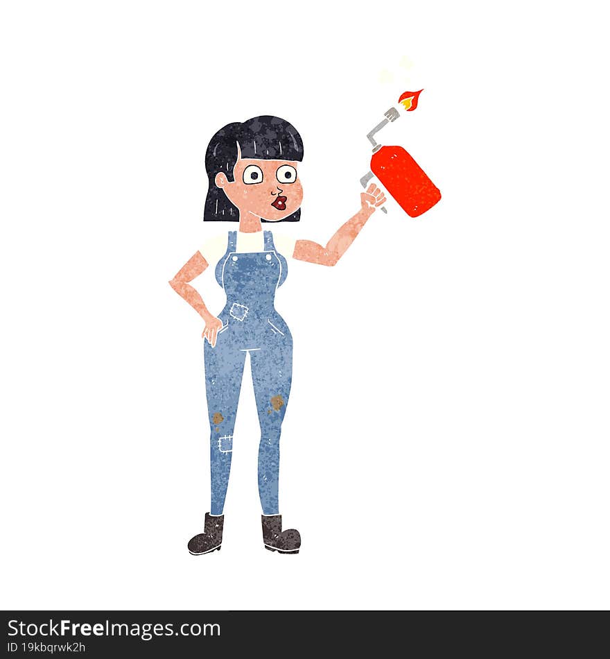 retro cartoon woman in dungarees