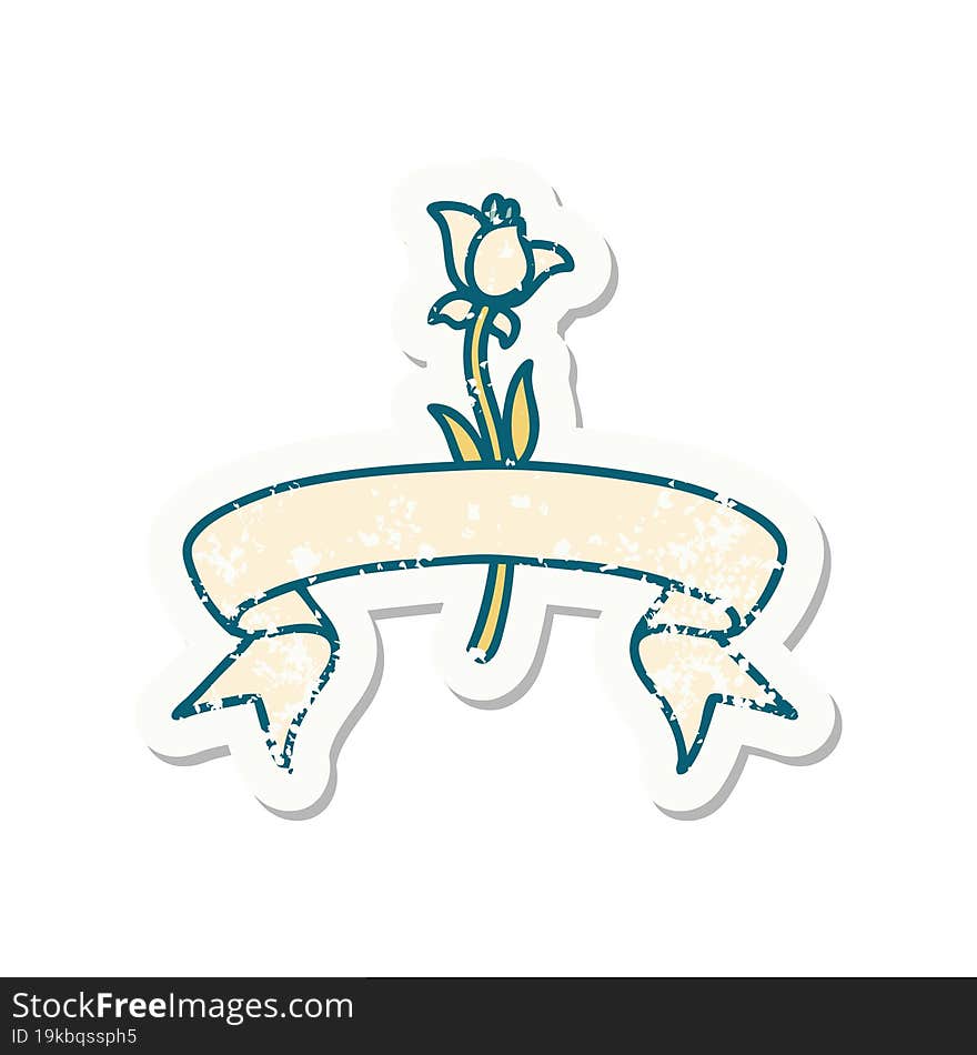 grunge sticker with banner of a lily