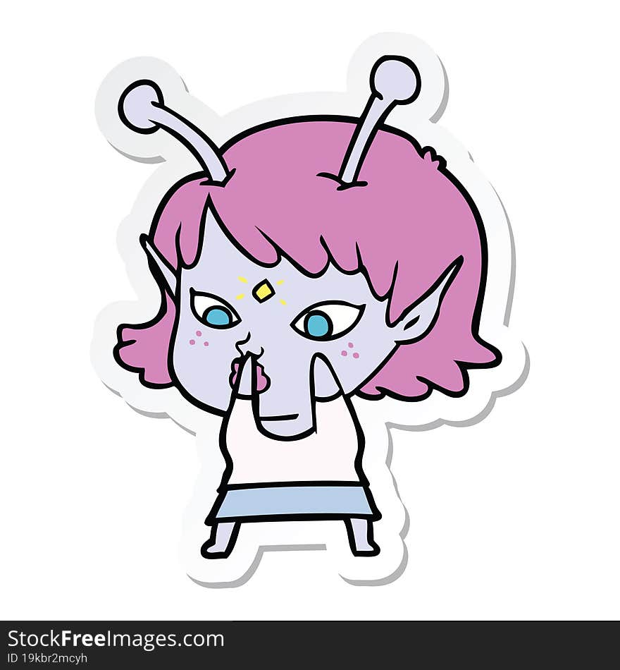 sticker of a pretty cartoon alien girl