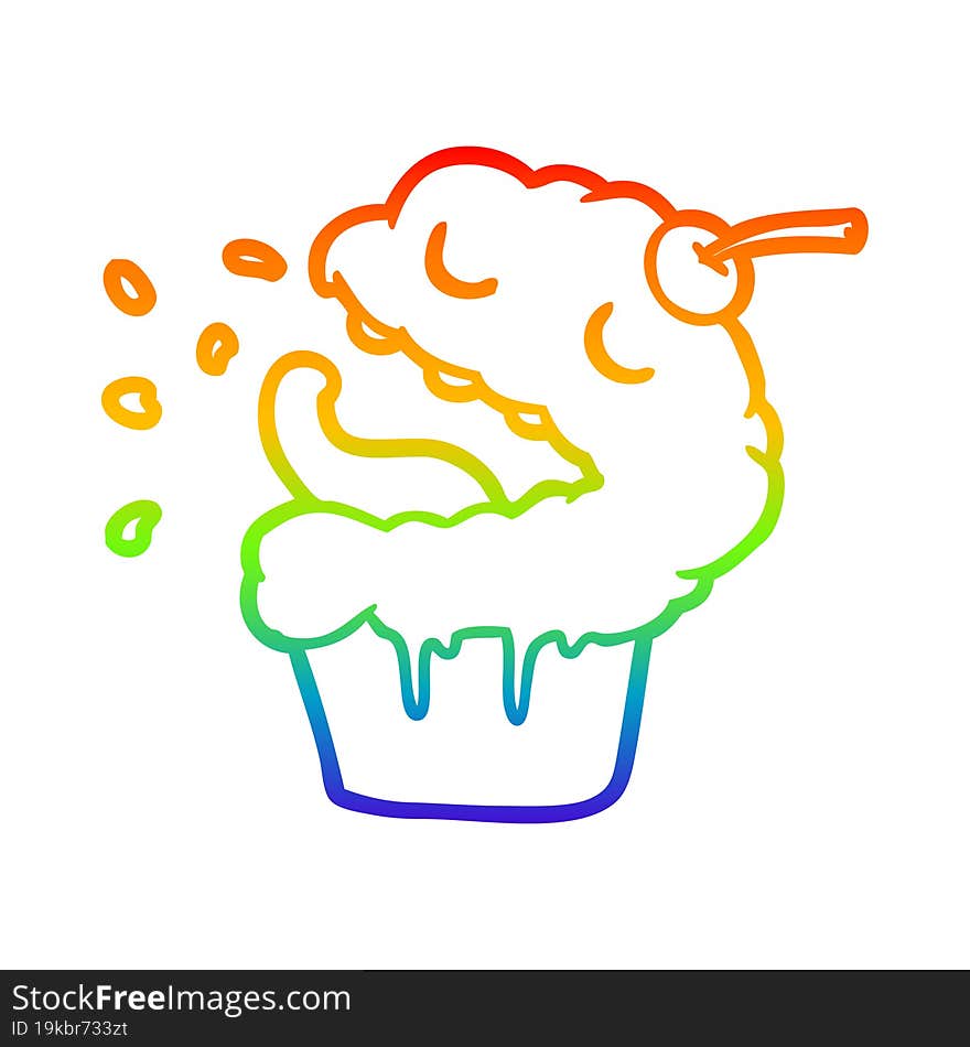 rainbow gradient line drawing of a funny cupcake