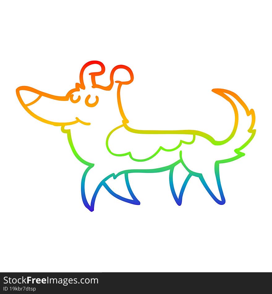 rainbow gradient line drawing of a cartoon dog