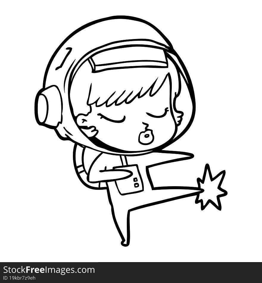 cartoon pretty astronaut girl karate kicking. cartoon pretty astronaut girl karate kicking