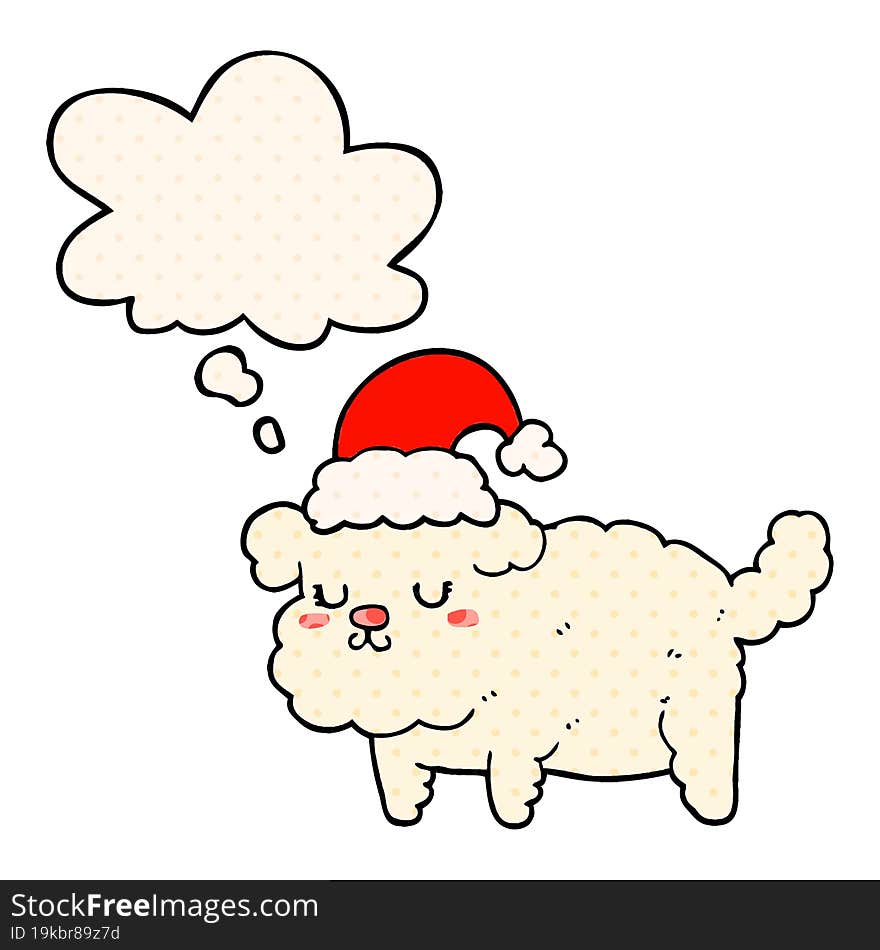 Cute Christmas Dog And Thought Bubble In Comic Book Style