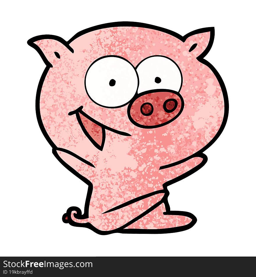 cheerful sitting pig cartoon. cheerful sitting pig cartoon