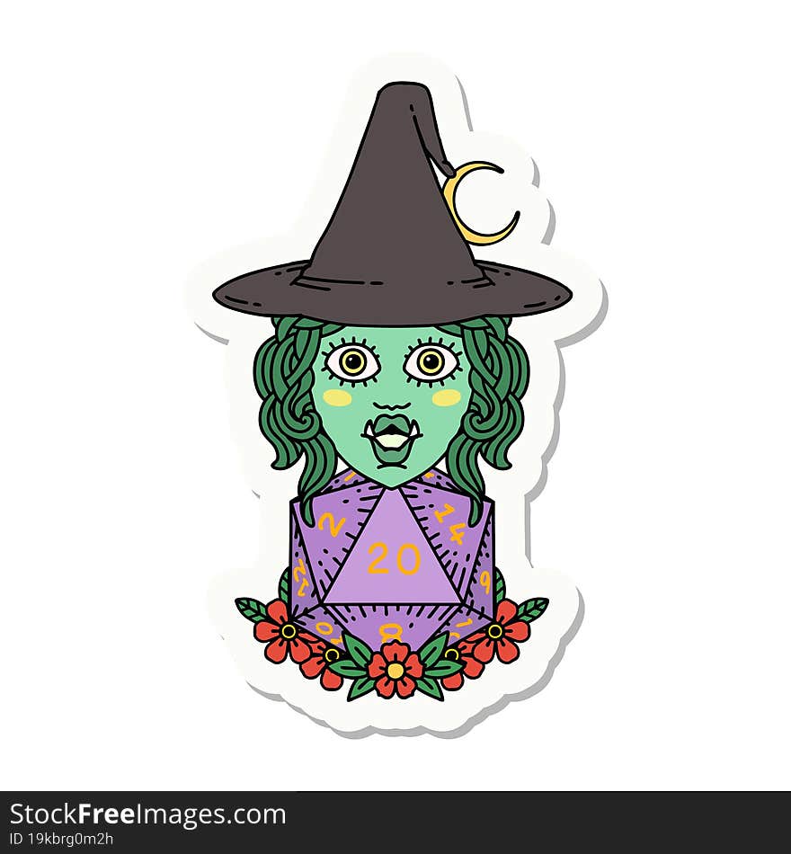 half orc witch with natural twenty dice roll sticker