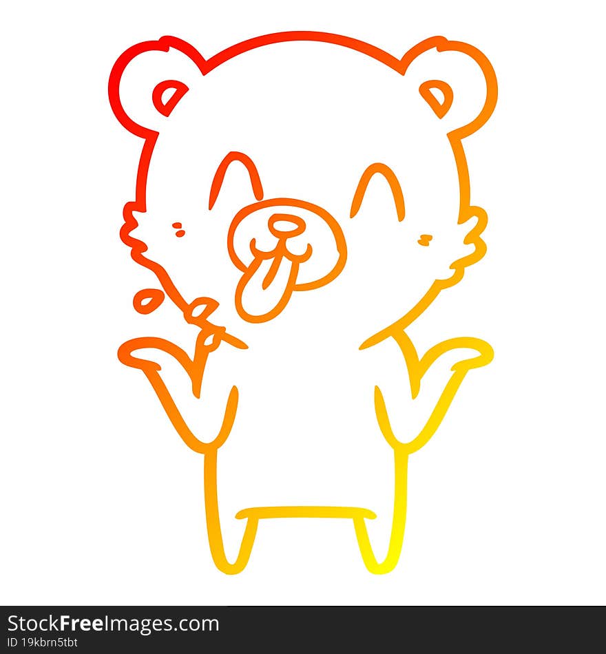 Warm Gradient Line Drawing Rude Cartoon Bear